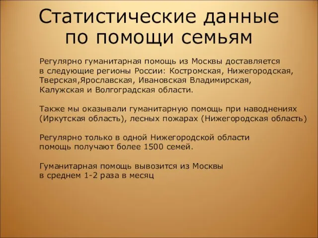 Статистические данные по помощи семьям Регулярно гуманитарная помощь из Москвы