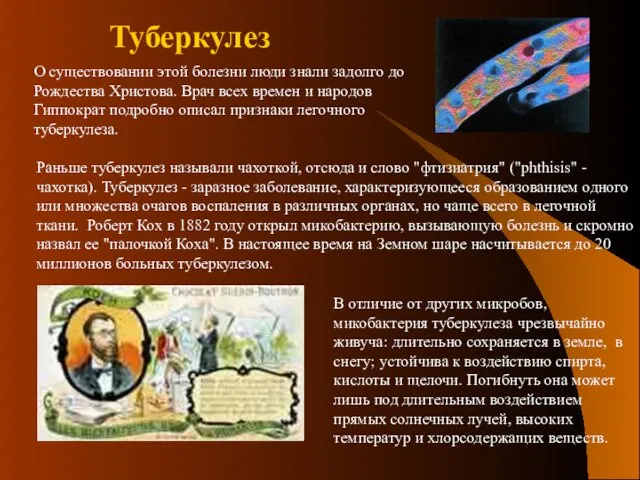 Туберкулез О существовании этой болезни люди знали задолго до Рождества