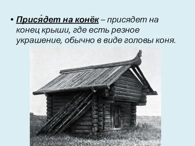 Прися́дет на конёк – присядет на конец крыши, где есть