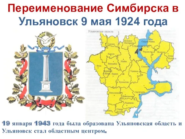 Переименование Симбирска в Ульяновск 9 мая 1924 года 19 января