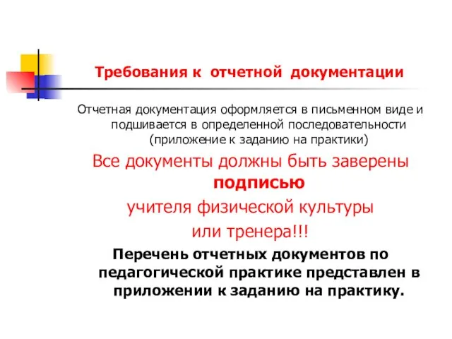 Требования к отчетной документации Отчетная документация оформляется в письменном виде