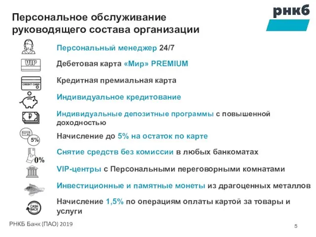 РНКБ Банк (ПАО) 2019 Персональное обслуживание руководящего состава организации Персональный