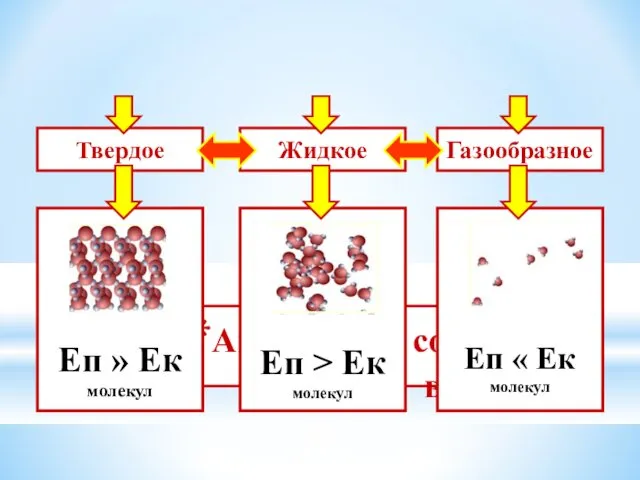Агрегатные состояния вещества Твердое Еп » Ек молекул Еп >