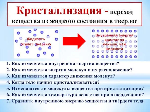 2. Как изменяется энергия молекул и их расположение? 1. Как