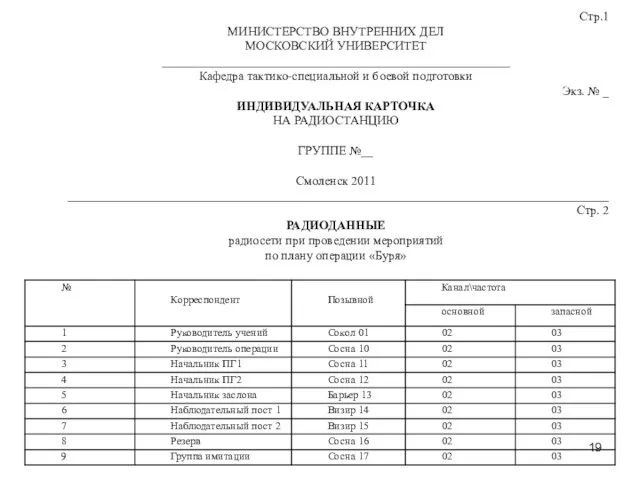 Стр.1 МИНИСТЕРСТВО ВНУТРЕННИХ ДЕЛ МОСКОВСКИЙ УНИВЕРСИТЕТ ________________________________________________________ Кафедра тактико-специальной и