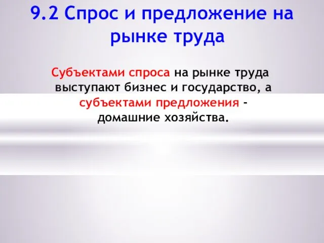 9.2 Спрос и предложение на рынке труда Субъектами спроса на