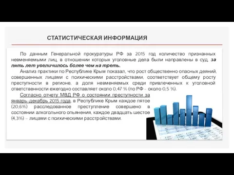 По данным Генеральной прокуратуры РФ за 2015 год количество признанных невменяемыми лиц, в