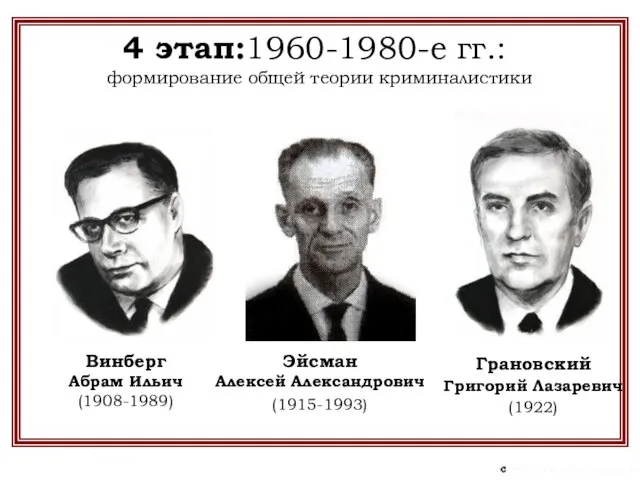 4 этап:1960-1980-е гг.: формирование общей теории криминалистики Винберг Абрам Ильич