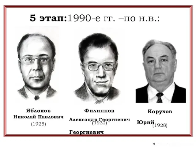 5 этап:1990-е гг. –по н.в.: Яблоков Николай Павлович (1925) Филиппов