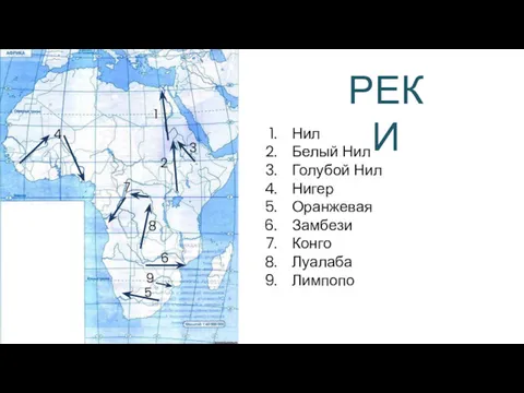 РЕКИ 1 Нил Белый Нил Голубой Нил Нигер Оранжевая Замбези