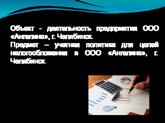 Объект - деятельность предприятия ООО «Ангелина», г. Челябинск. Предмет –