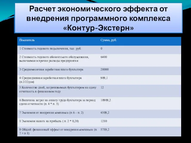 Расчет экономического эффекта от внедрения программного комплекса «Контур-Экстерн»