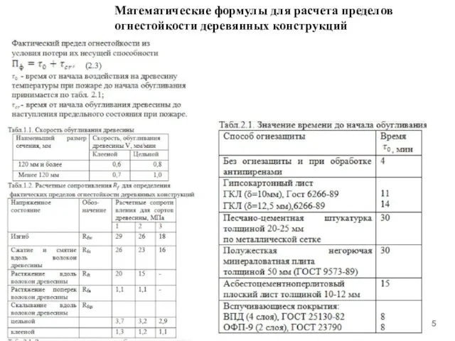 Математические формулы для расчета пределов огнестойкости деревянных конструкций