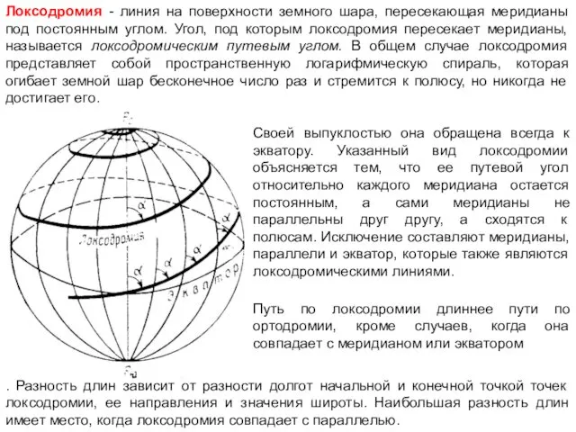 Локсодромия - линия на поверхности земного шара, пересекающая меридианы под