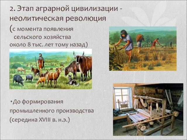 2. Этап аграрной цивилизации - неолитическая революция (с момента появления
