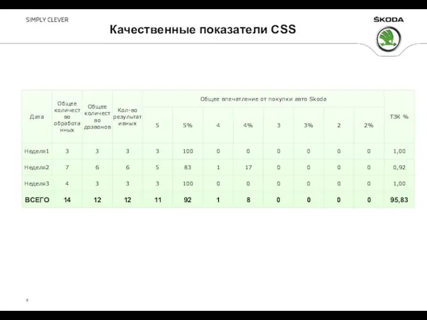 Качественные показатели CSS