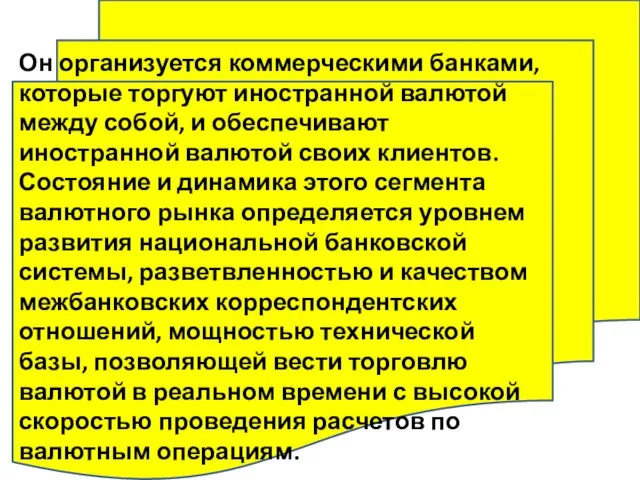 Он организуется коммерческими банками, которые торгуют иностранной валютой между собой,