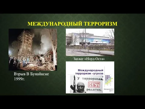 МЕЖДУНАРОДНЫЙ ТЕРРОРИЗМ Взрыв В Бунайкске 1999г. Захват «Норд-Оста»