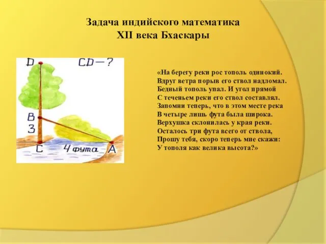 Задача индийского математика XII века Бхаскары «На берегу реки рос