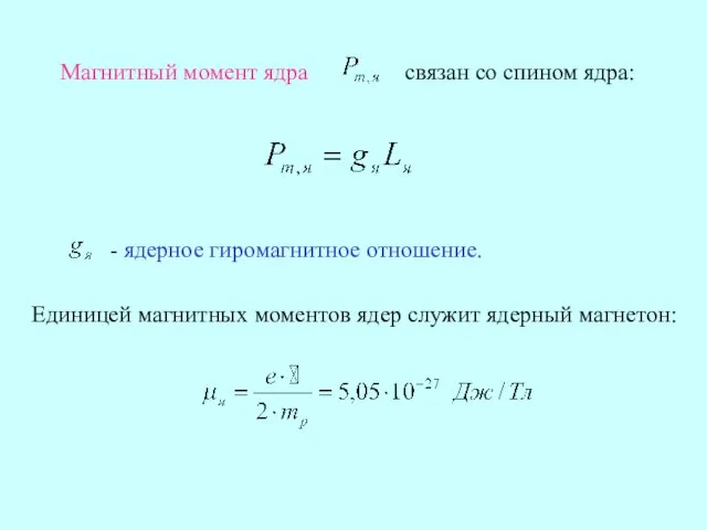 связан со спином ядра: Магнитный момент ядра - ядерное гиромагнитное