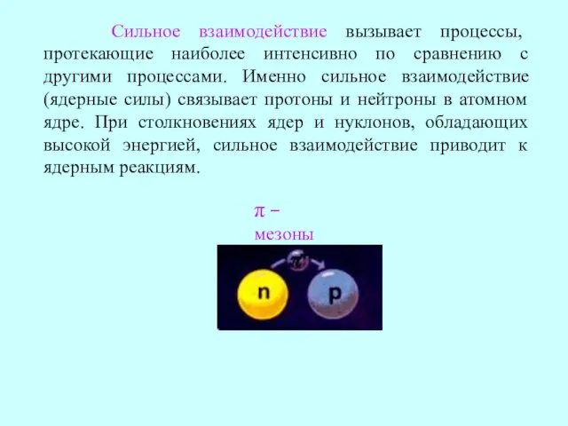 Сильное взаимодействие вызывает процессы, протекающие наиболее интенсивно по сравнению с