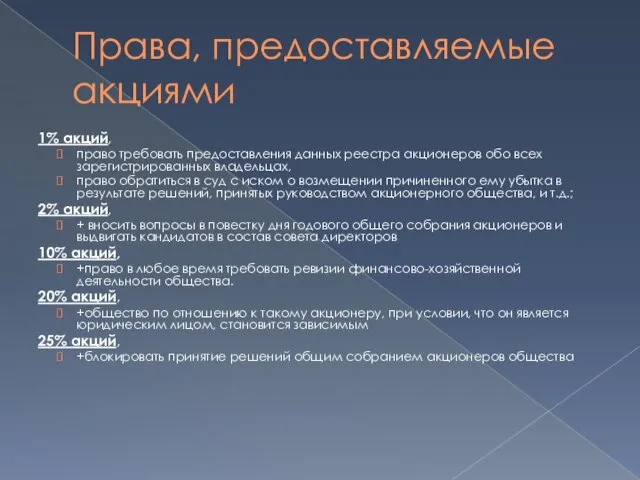 Права, предоставляемые акциями 1% акций, право требовать предоставления данных реестра