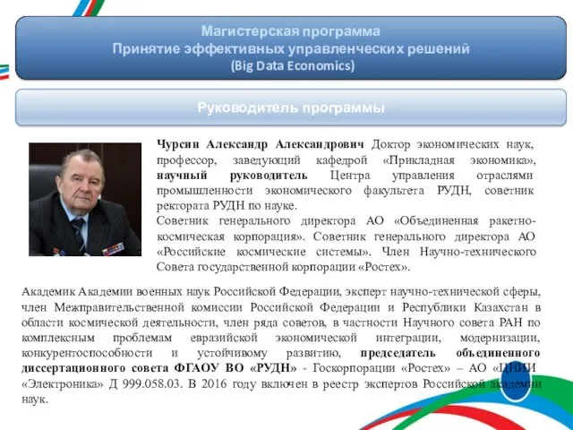 Чурсин Александр Александрович Доктор экономических наук, профессор, заведующий кафедрой «Прикладная