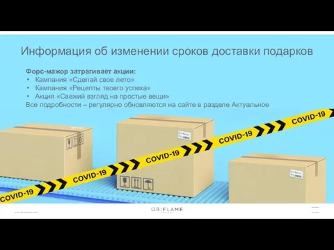 Информация об изменении сроков доставки подарков Форс-мажор затрагивает акции: Кампания