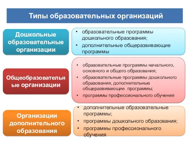 Дошкольные образовательные организации образовательные программы дошкольного образования; дополнительные общеразвивающие программы