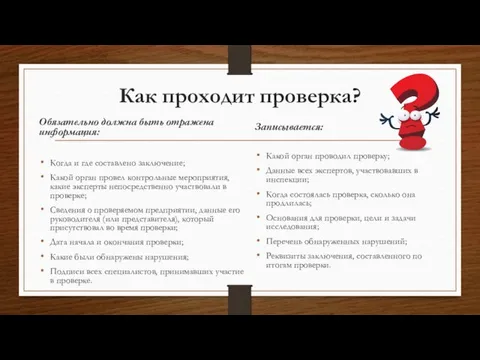 Как проходит проверка? Обязательно должна быть отражена информация: Когда и