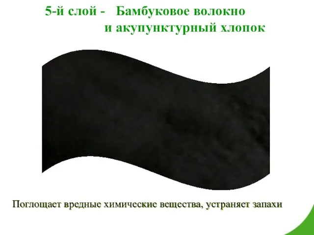 5-й слой - Бамбуковое волокно и акупунктурный хлопок Поглощает вредные химические вещества, устраняет запахи