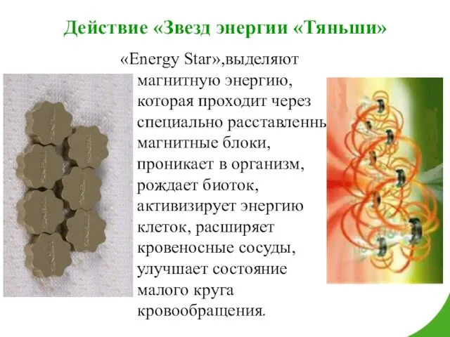 Действие «Звезд энергии «Тяньши» «Energy Star»,выделяют магнитную энергию, которая проходит