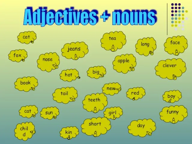 Adjectives + nouns short girl face red boy funny cat