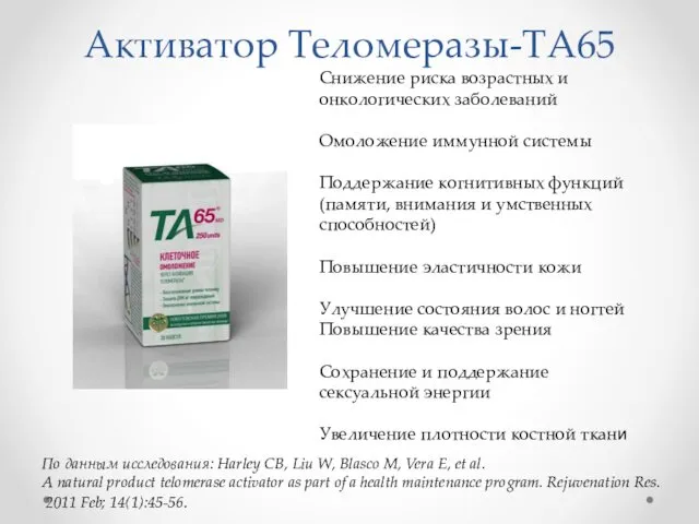 Активатор Теломеразы-ТА65 Снижение риска возрастных и онкологических заболеваний Омоложение иммунной