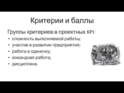 Критерии и баллы Группы критериев в проектных KPI: сложность выполняемой