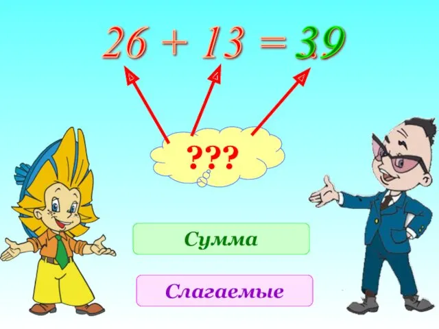 26 + 13 = ... 39 ??? Сумма Слагаемые