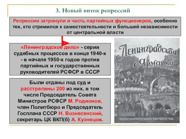 3. Новый виток репрессий Репрессии затронули и часть партийных функционеров,