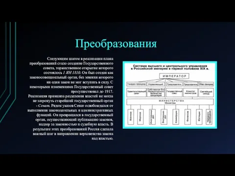 Преобразования Следующим шагом в реализации плана преобразований стало создание Государственного