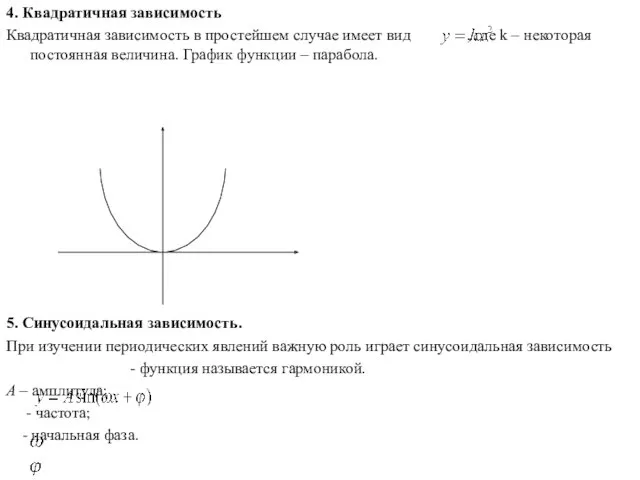 4. Квадратичная зависимость Квадратичная зависимость в простейшем случае имеет вид