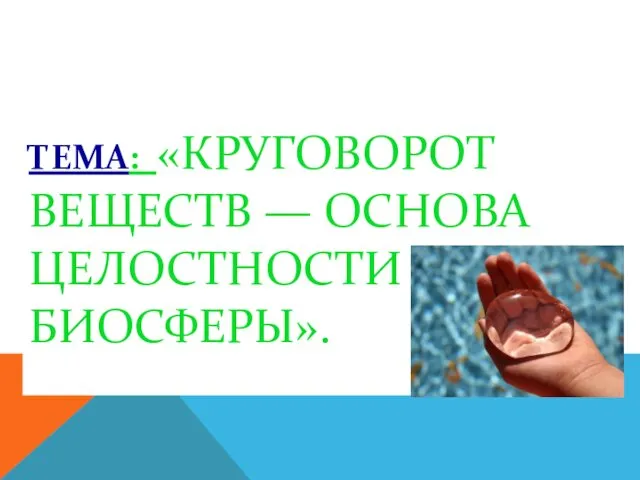 ТЕМА: «КРУГОВОРОТ ВЕЩЕСТВ — ОСНОВА ЦЕЛОСТНОСТИ БИОСФЕРЫ».