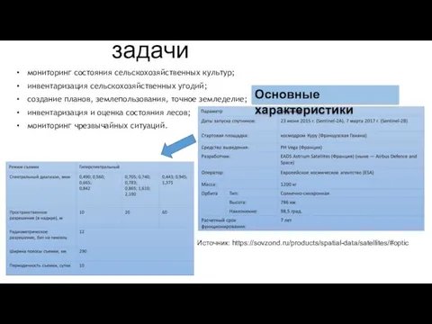 Решаемые задачи мониторинг состояния сельскохозяйственных культур; инвентаризация сельскохозяйственных угодий; создание планов, землепользования, точное