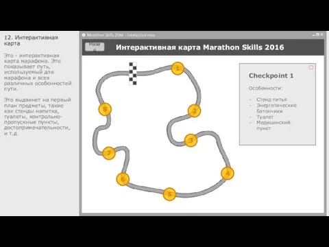 Интерактивная карта Marathon Skills 2016 12. Интерактивная карта Это - интерактивная карта марафона.