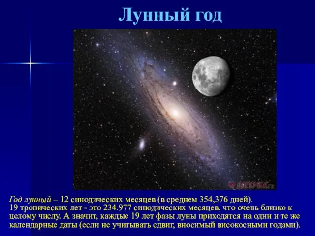 Лунный год Год лунный – 12 синодических месяцев (в среднем