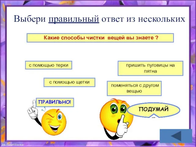 Выбери правильный ответ из нескольких Какие способы чистки вещей вы