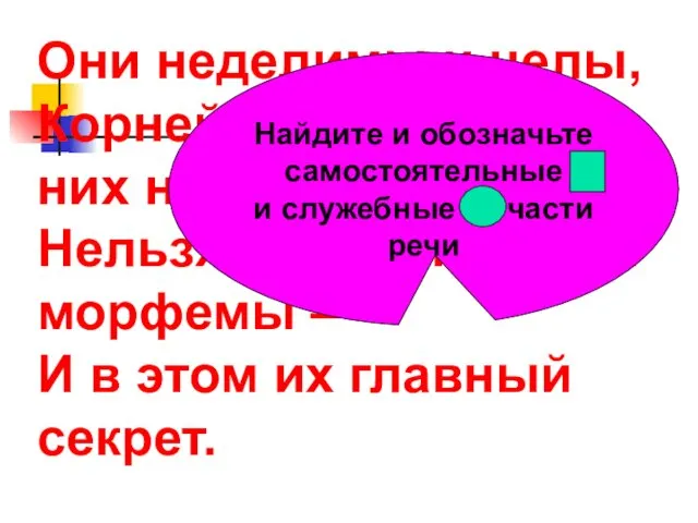 Они неделимы и целы, Корней и приставок в них нет,