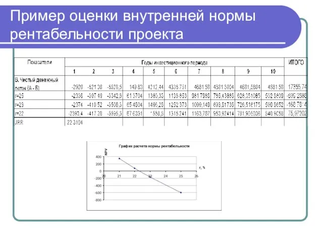 Пример оценки внутренней нормы рентабельности проекта