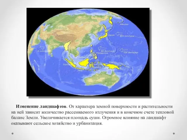 Изменение ландшафтов. От характера земной поверхности и растительности на ней зависит количество рассеиваемого