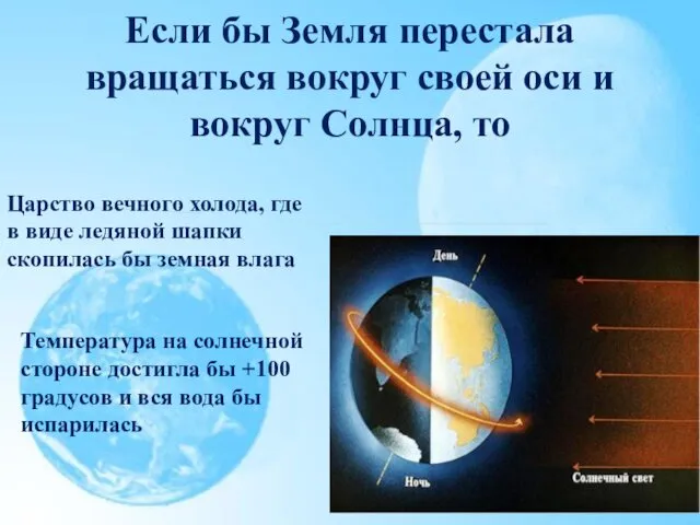 Если бы Земля перестала вращаться вокруг своей оси и вокруг