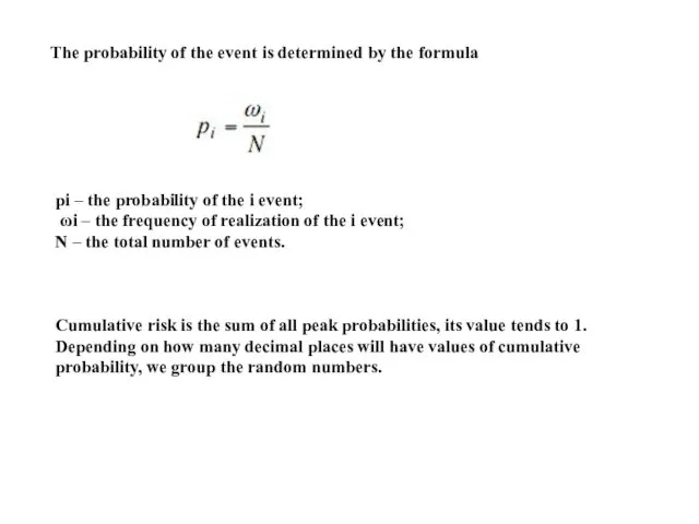 The probability of the event is determined by the formula pi – the