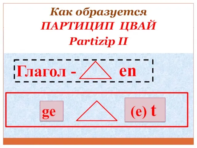 Как образуется ge (e) t en ПАРТИЦИП ЦВАЙ Partizip II Глагол -